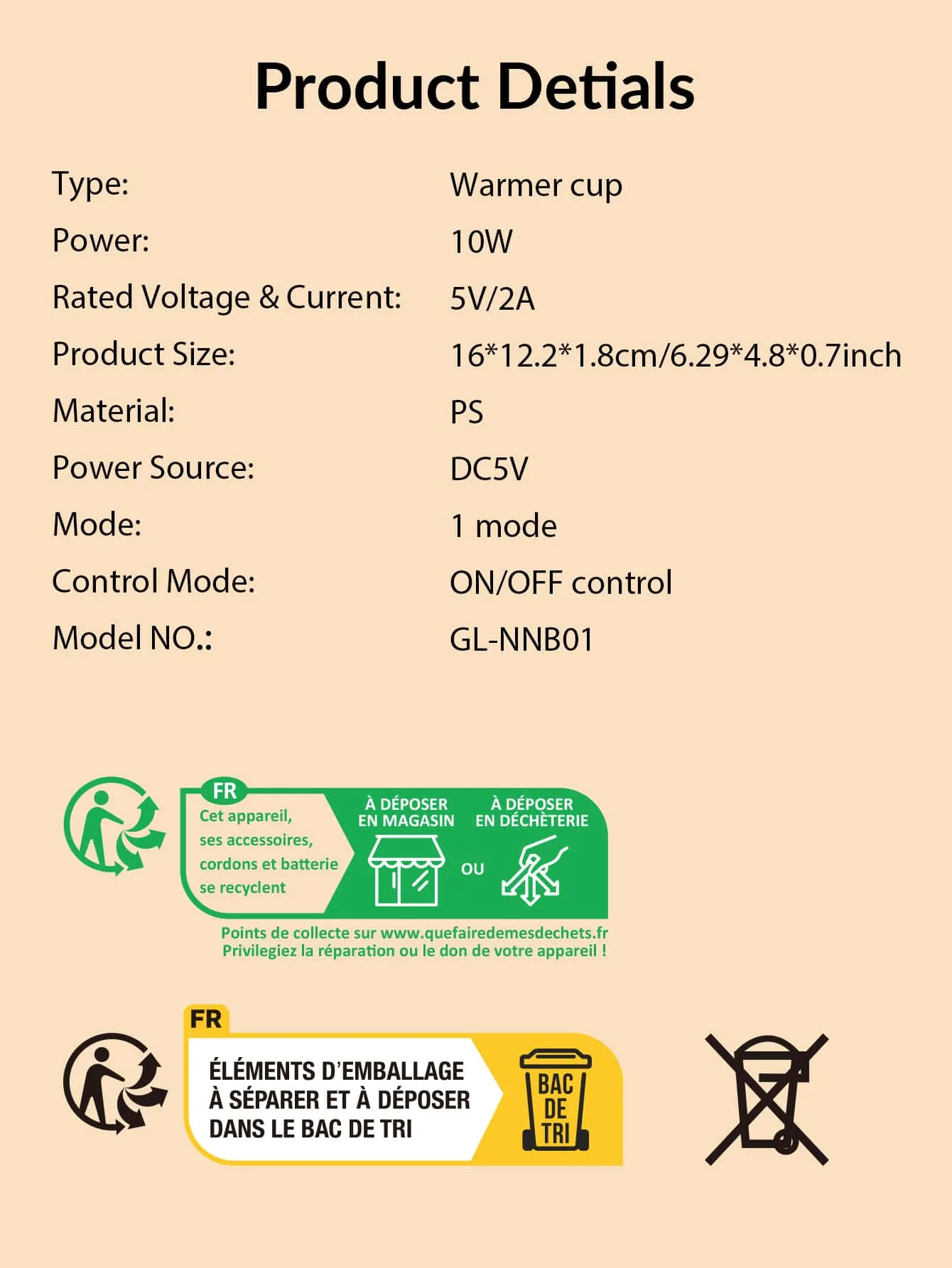 1pc Constant Temperature Heating Coaster Without Cup