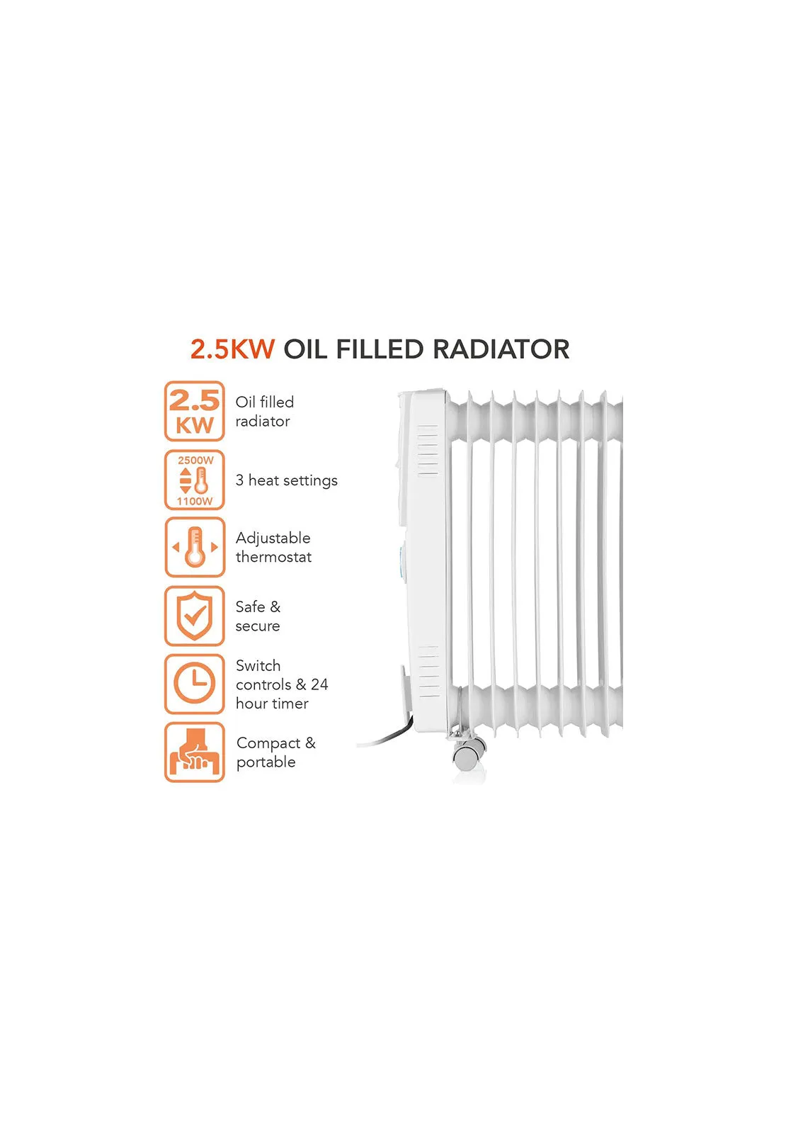 2500W Oil Filled Radiator With Timer | WL43005YTW