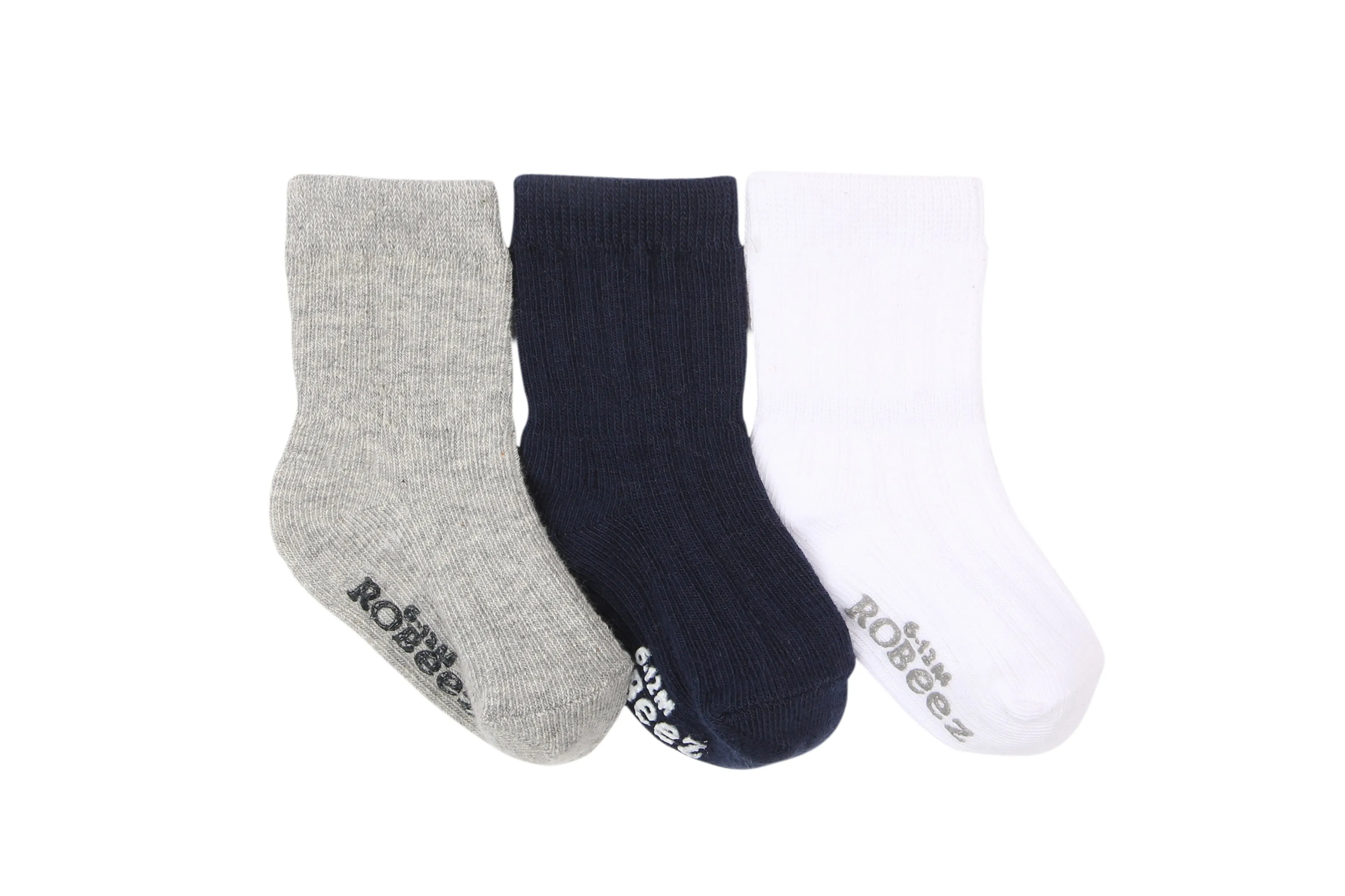 3-Pack Soft Baby Boys Basic Socks - Grey, Navy, and White