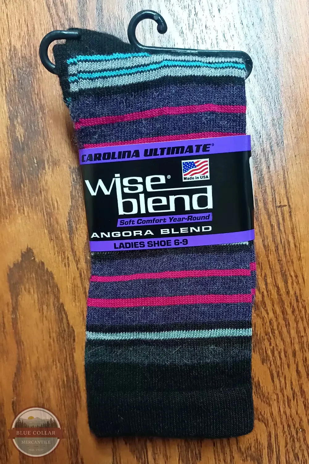 9634 Wise Blend Ladies Angora Stripe Crew Socks