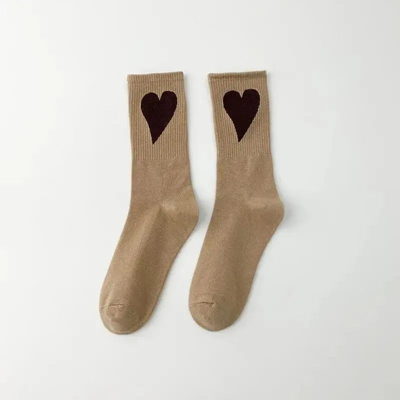 Aesthetic Heart Love Happy Mid Leg Socks