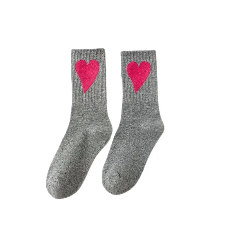 Aesthetic Heart Love Happy Mid Leg Socks