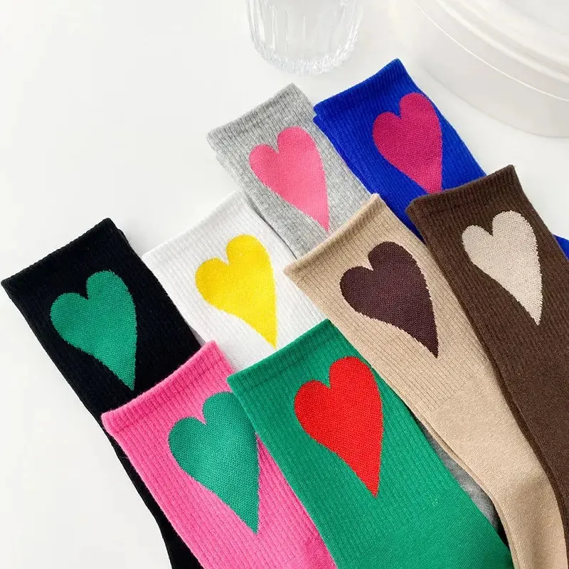 Aesthetic Heart Love Happy Mid Leg Socks