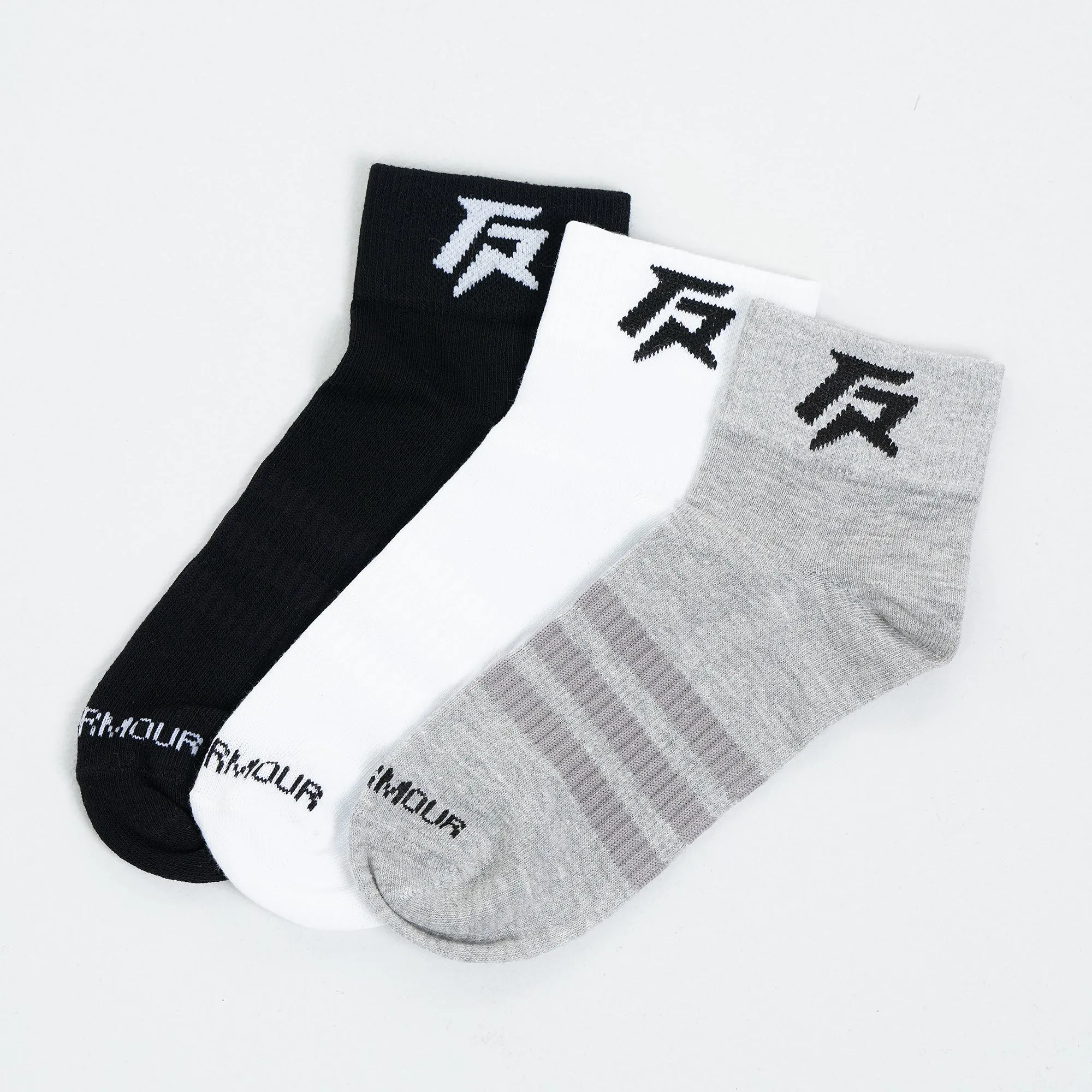 Armour Quarter Socks 3pcs (Black   Grey   White)