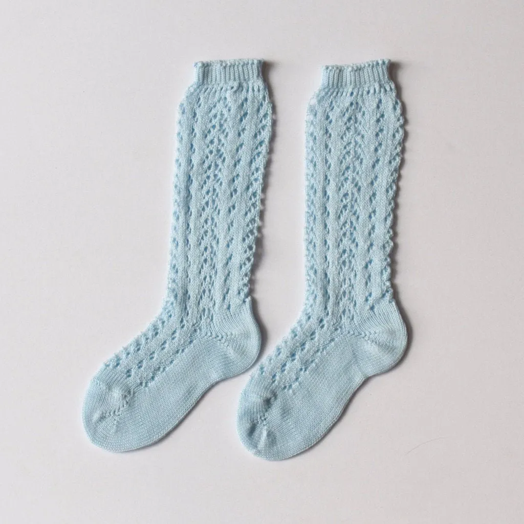 Baby Blue Openwork Knee High Socks