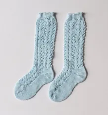 Baby Blue Openwork Knee High Socks