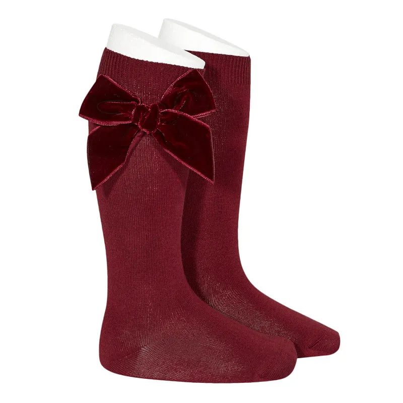 Berry Large Velvet Bow Socks