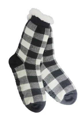 BUFFALO PLAID KNIT THERMAL SLIPPER SOCKS W/NO SLIP-ONE SIZE FITS ALL