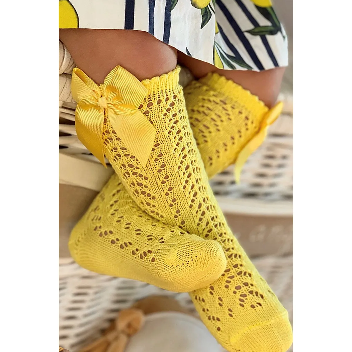 Condor Lemon Openwork Kneehigh Socks