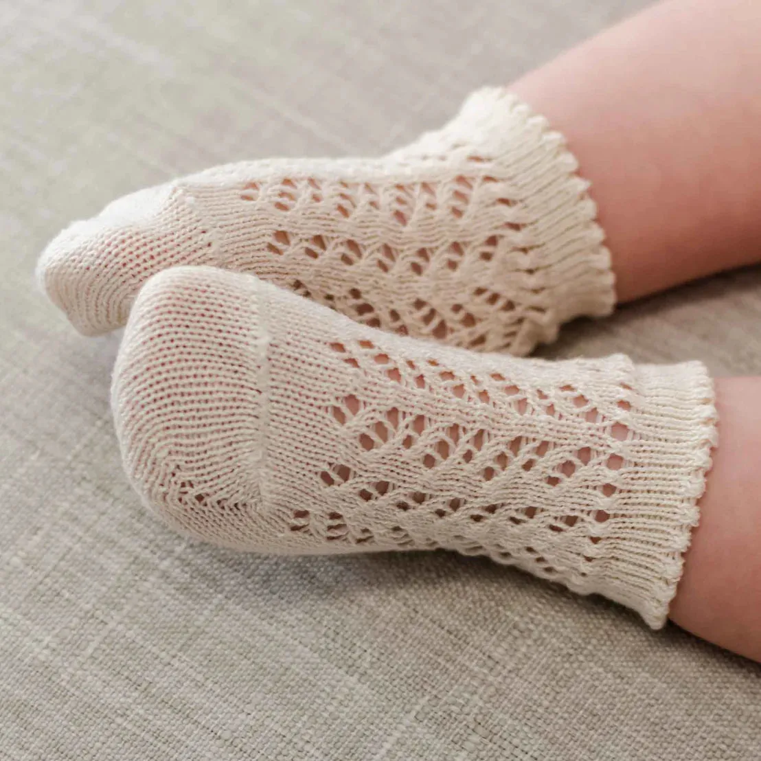 Cotton Openwork Short Socks Cream