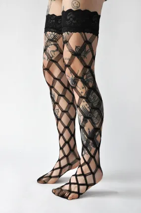 Diamond Eyes Thigh High Fishnets