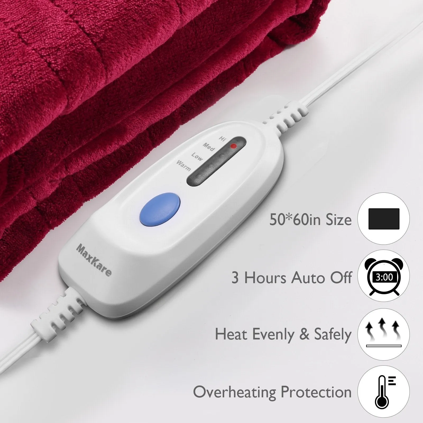 Electric Blanket Heated Throw Flannel & Sherpa Fast Heating Blanket 50 x 60, ETL Certification with 4 Heating Levels & 3 Hours Auto-Off Timing Settings, Home Use & Machine Washable