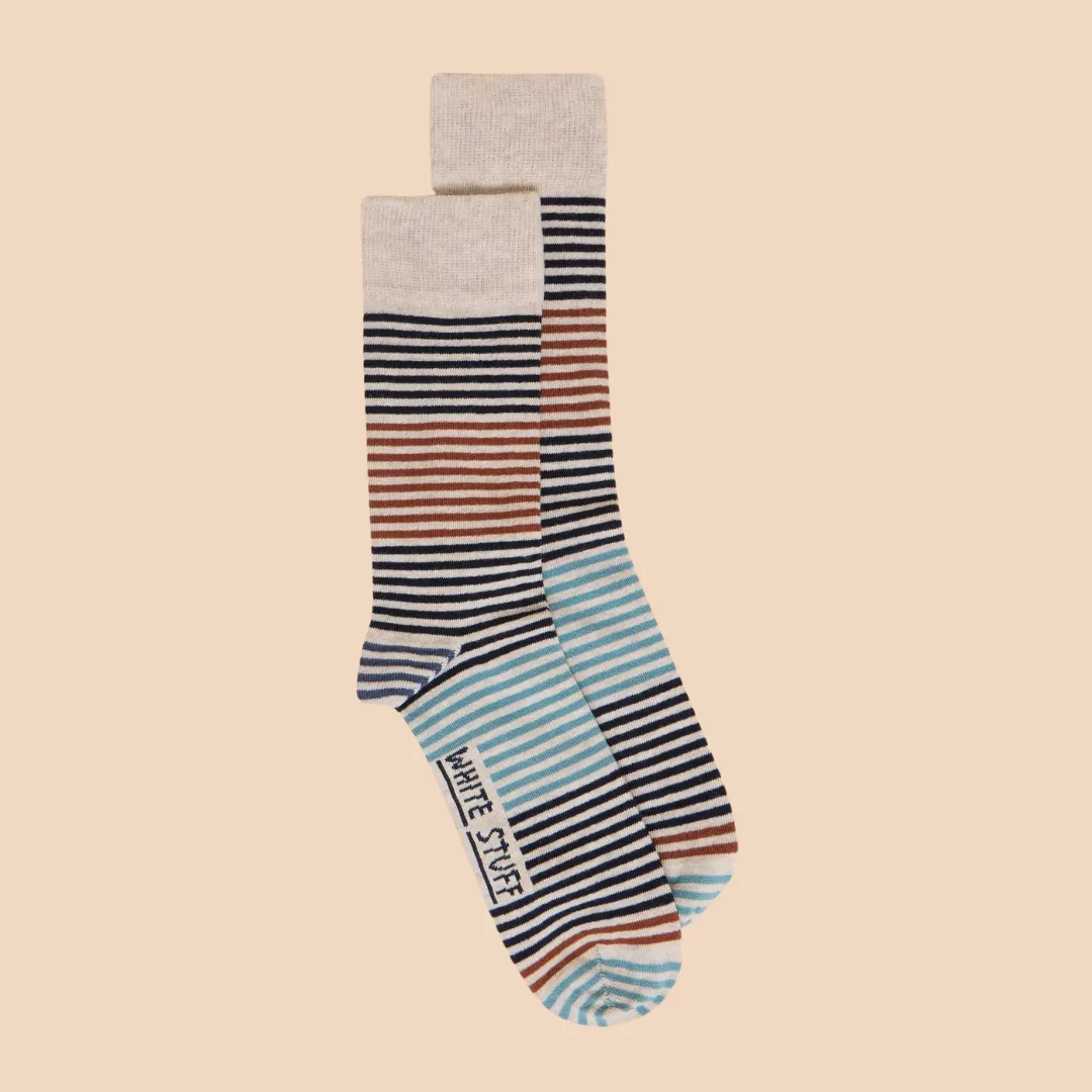 Fine Stripe Ankle Socks - Natural Multi