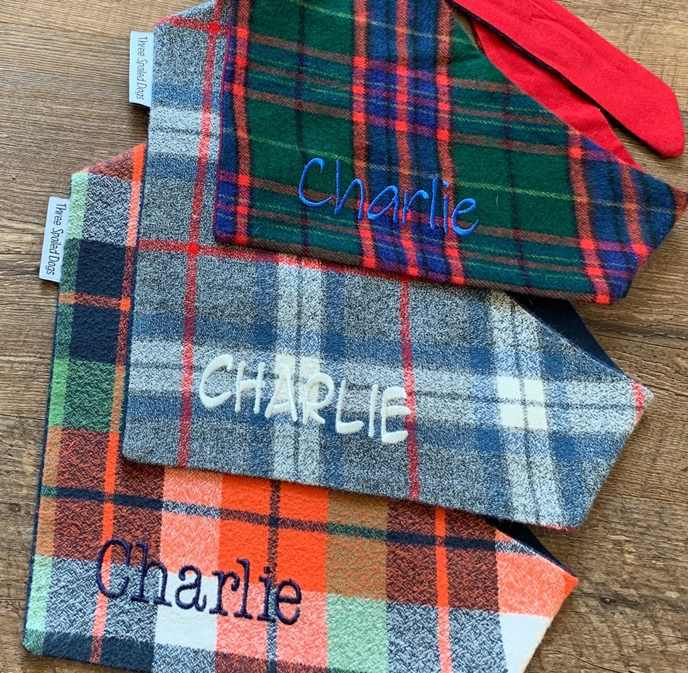 Flannel Custom Dog Bandanas with Name Embroidered