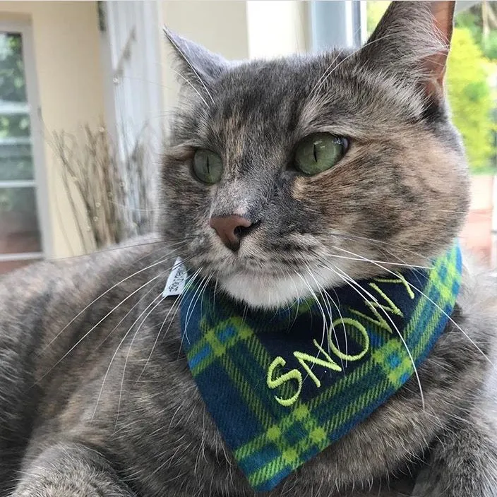 Flannel Custom Dog Bandanas with Name Embroidered