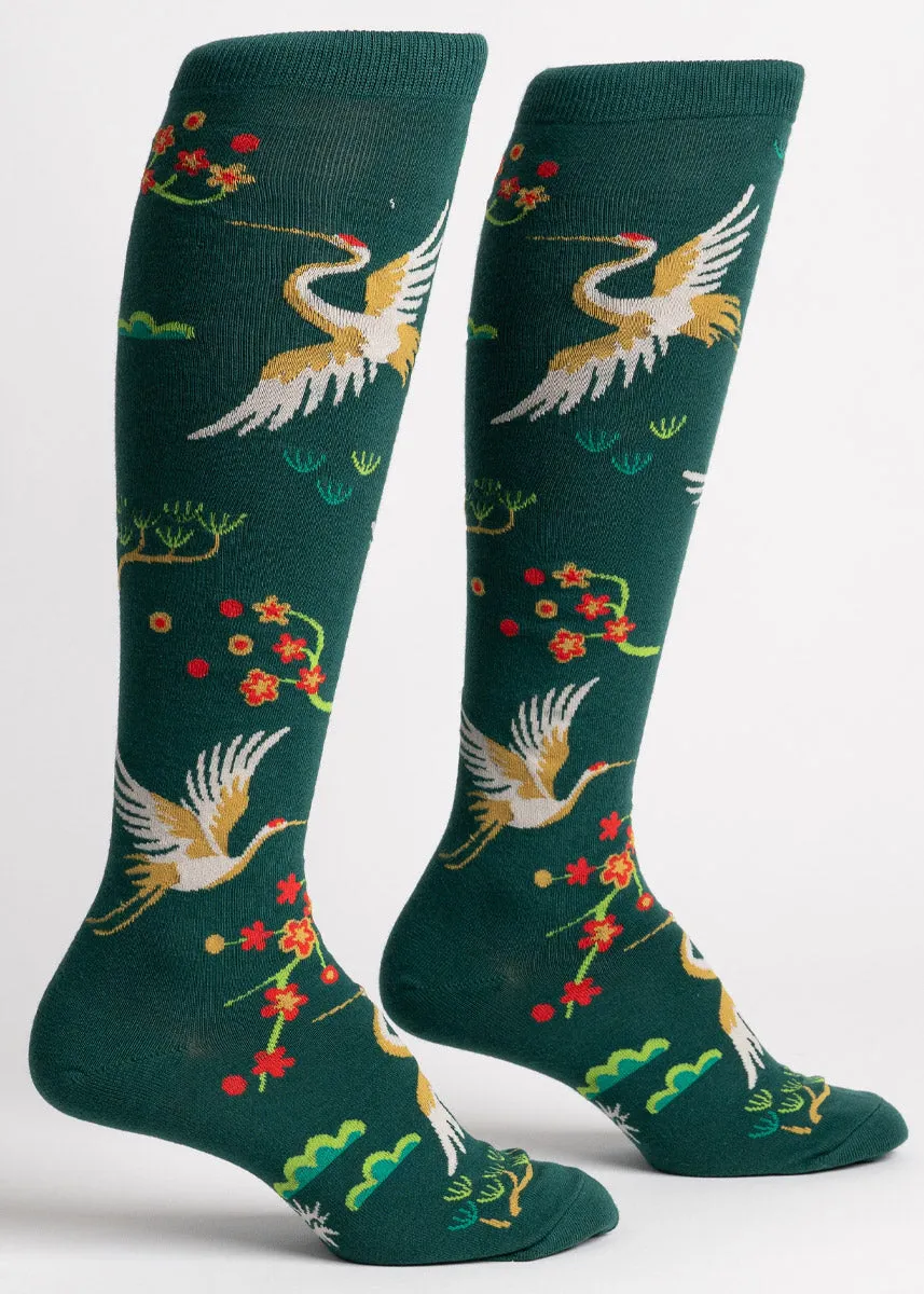 Flying Cranes Knee Socks