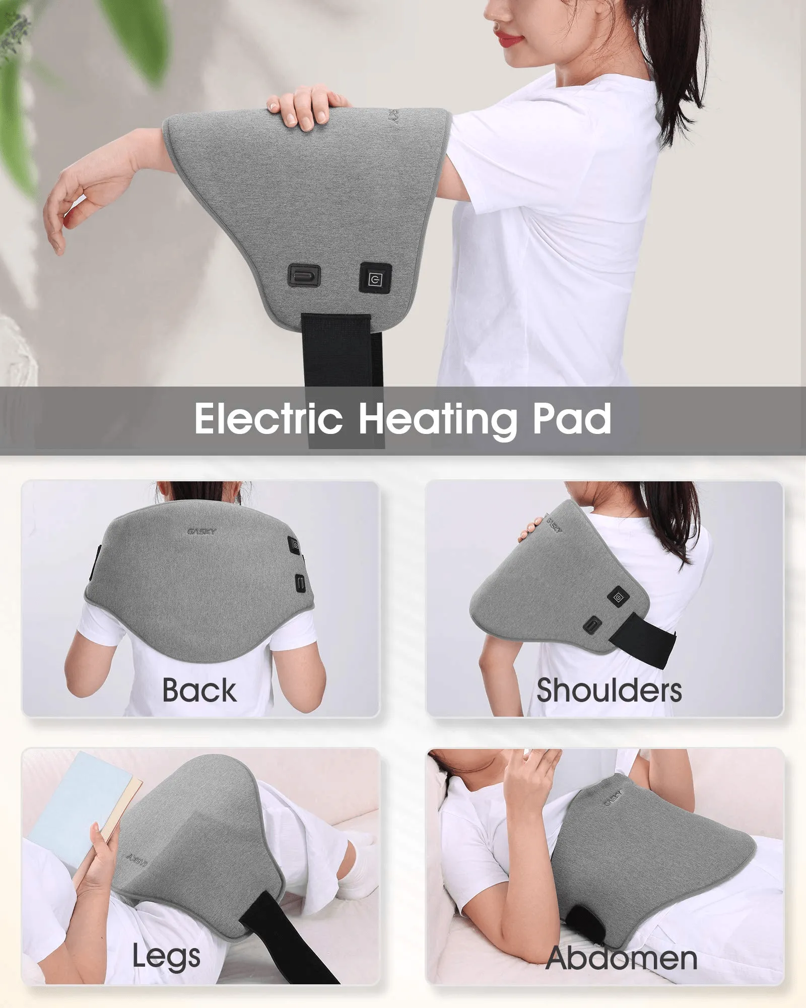 Gasky Electric Heating Pad for Lower Back & Shoulder & Abdomen, Large Waist Wrap Belt with Adjustable Flexible Straps, Portable Heating Pad Wraps 3 Heat Settings & 2 Hours Auto Off, Washable, 32 x 54 cm