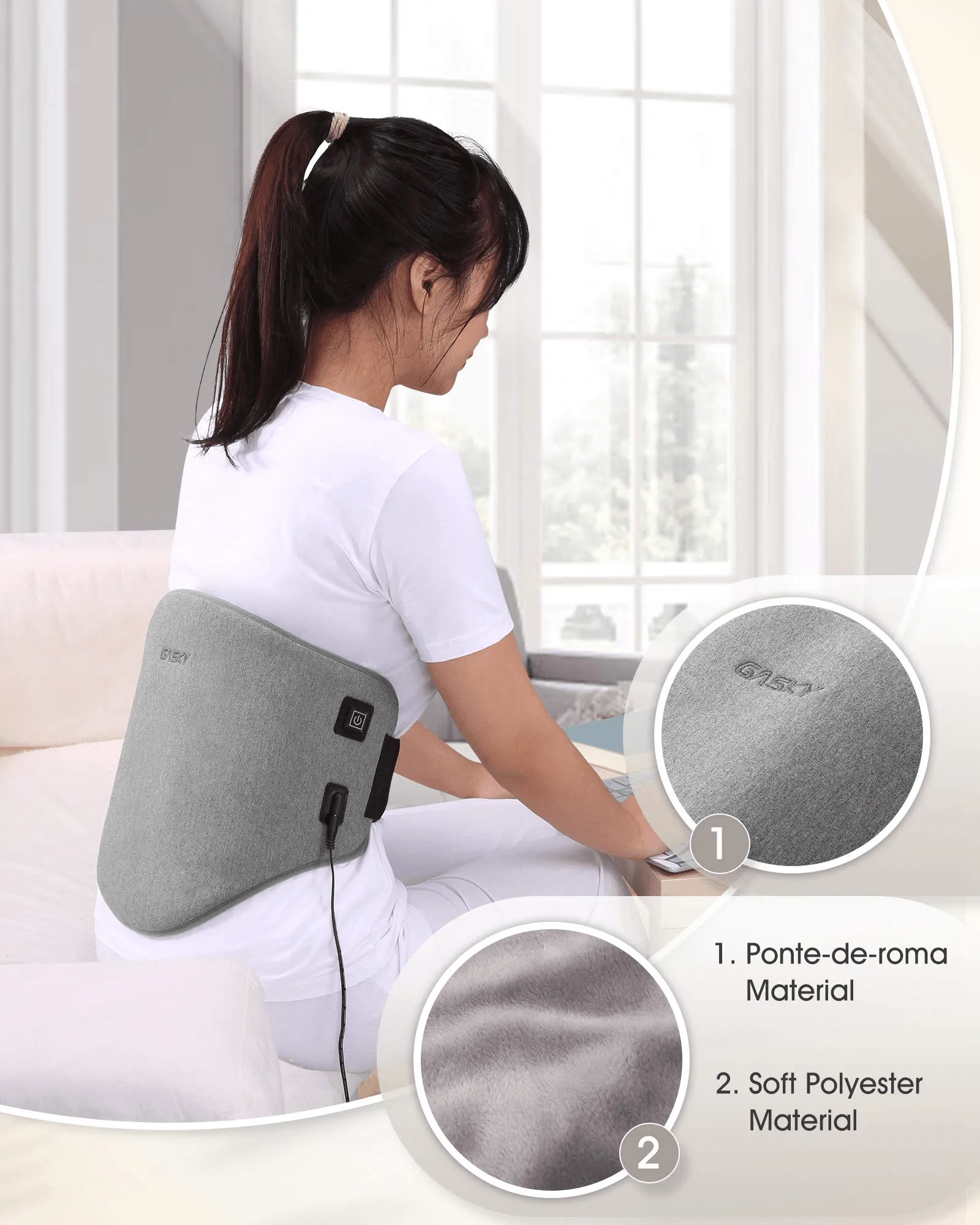 Gasky Electric Heating Pad for Lower Back & Shoulder & Abdomen, Large Waist Wrap Belt with Adjustable Flexible Straps, Portable Heating Pad Wraps 3 Heat Settings & 2 Hours Auto Off, Washable, 32 x 54 cm