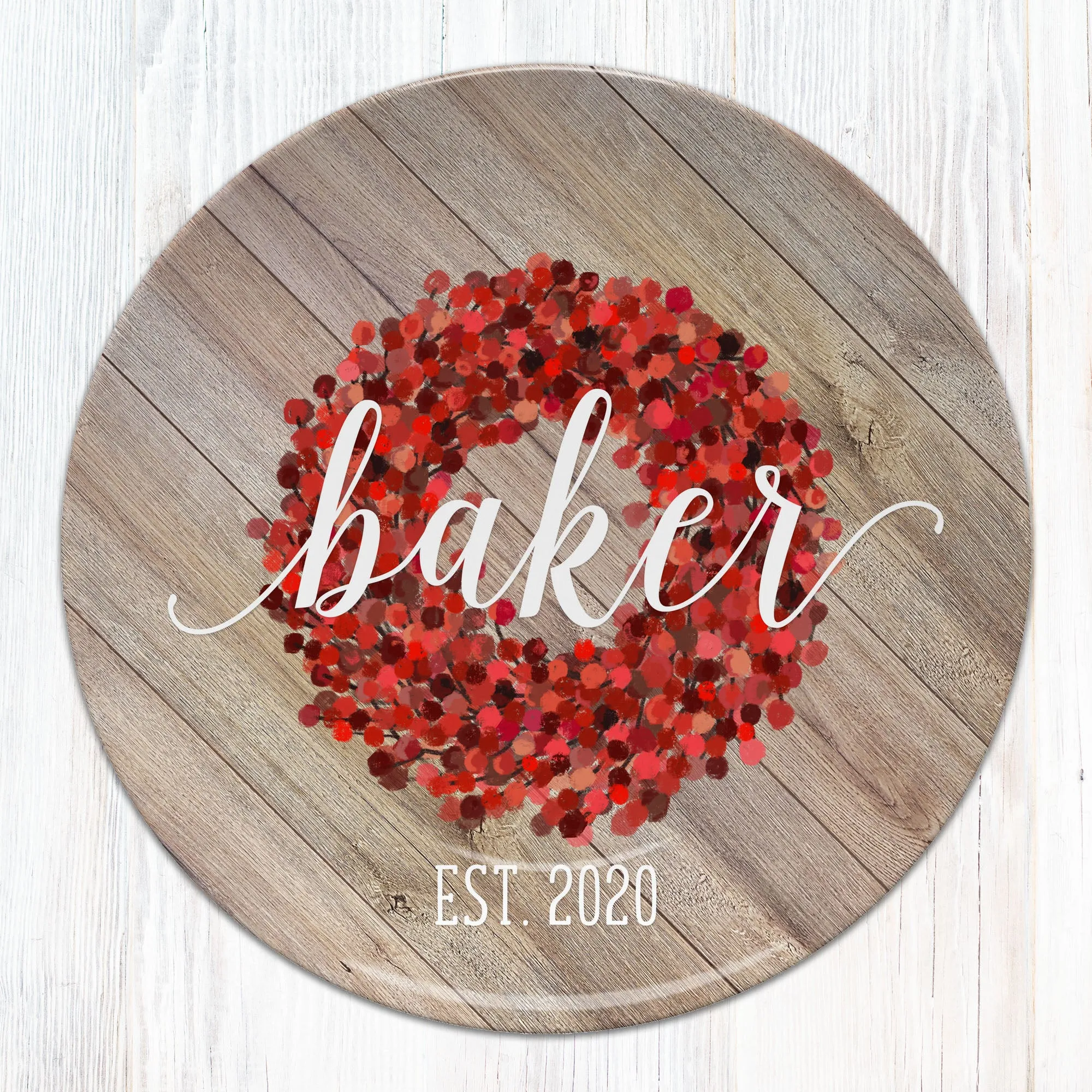 Greenery / Berry Wreath Personalized Plate