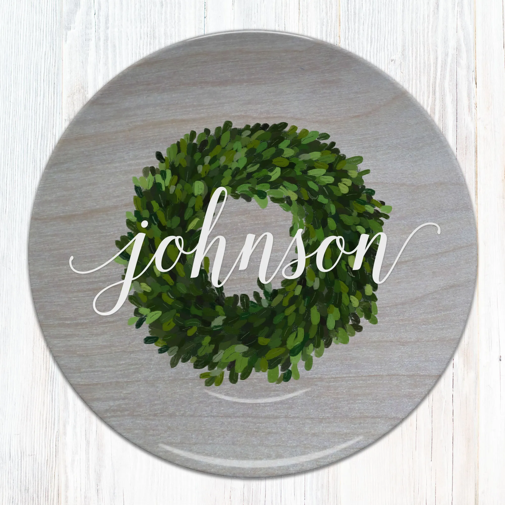 Greenery / Berry Wreath Personalized Plate