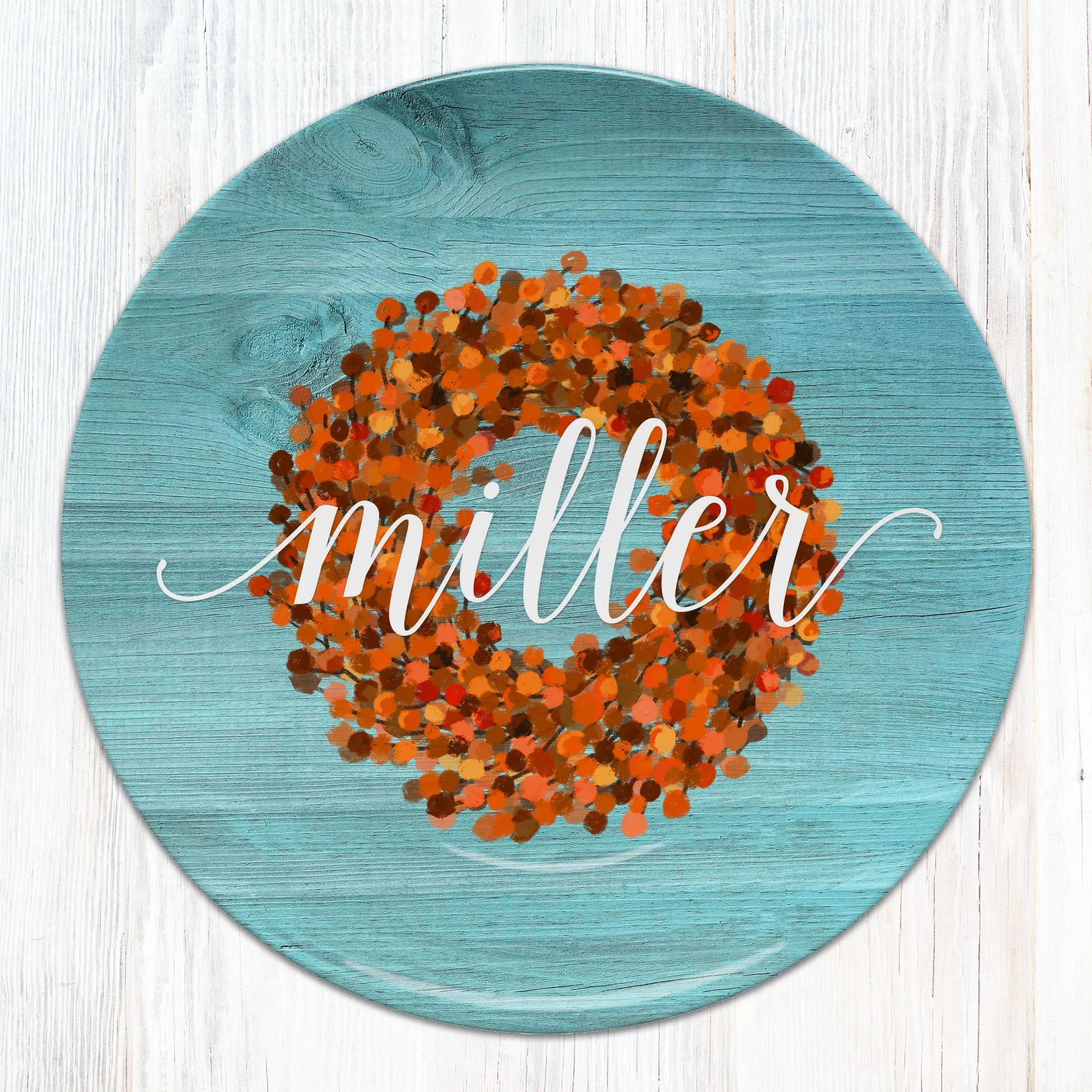 Greenery / Berry Wreath Personalized Plate