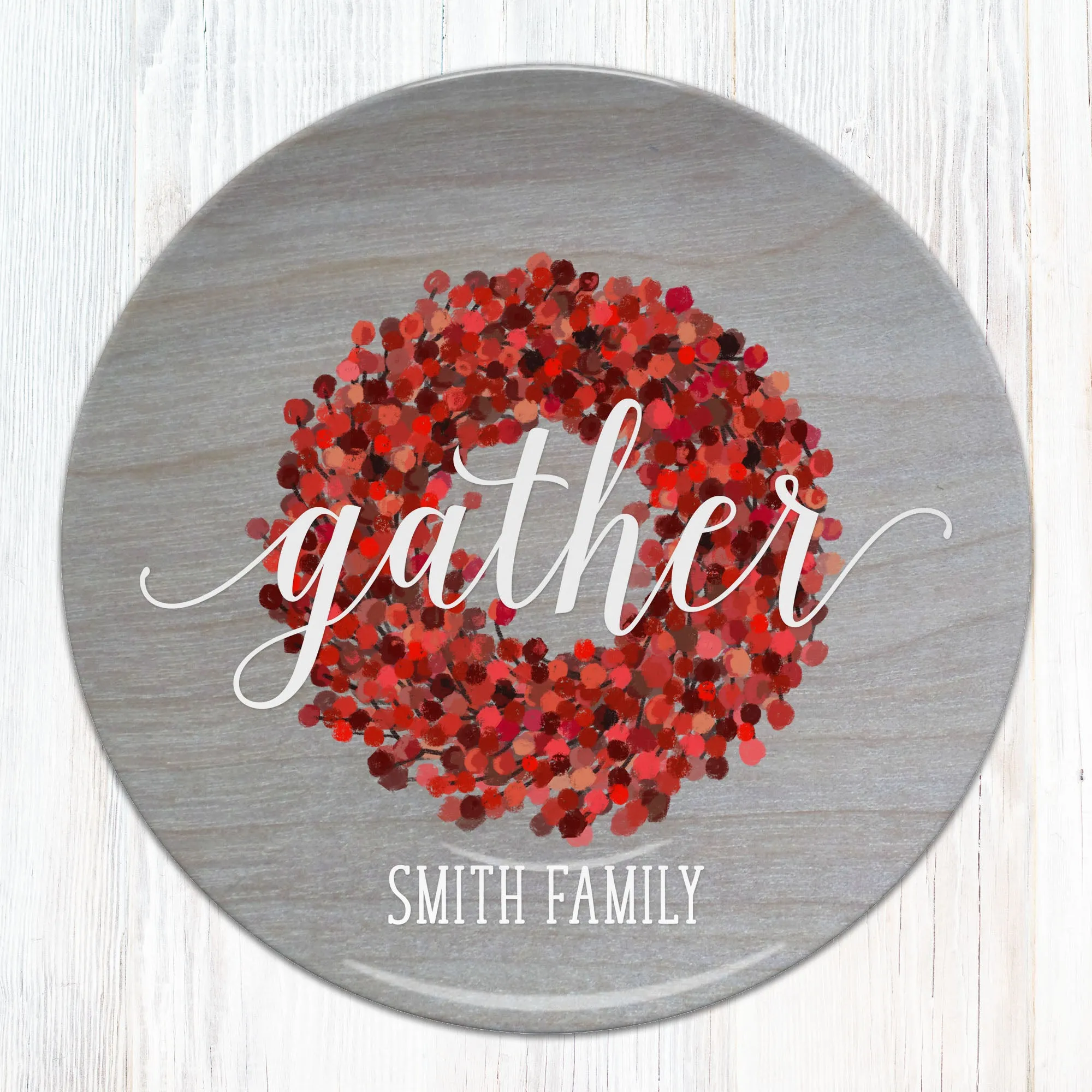 Greenery / Berry Wreath Personalized Plate