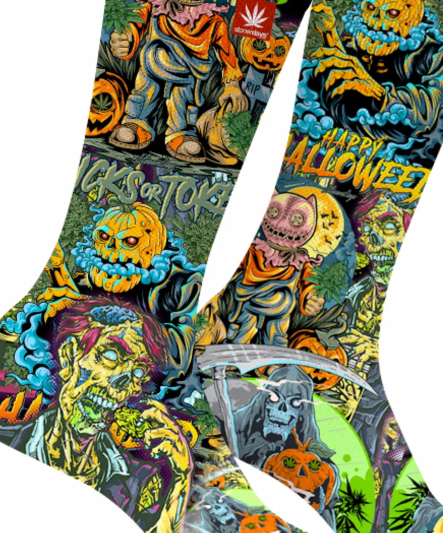 Vibrant Happy Halloween Weed-Themed Socks