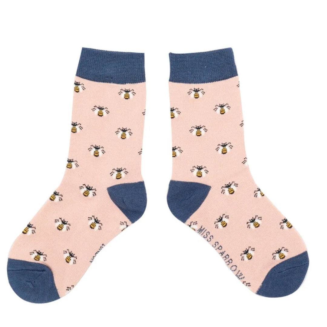 Kids Socks - Dusky Pink Bees