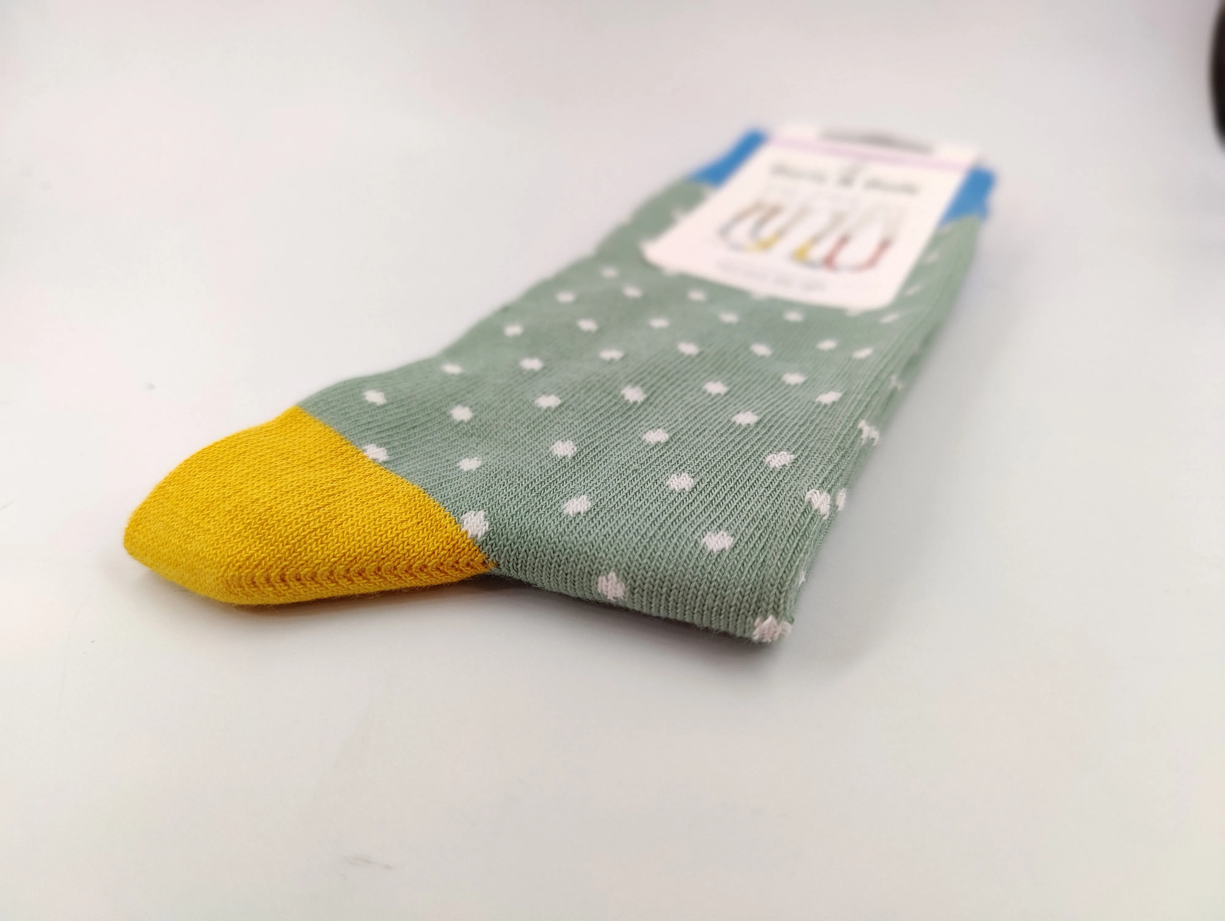 Ladies Bambo Socks Doris & Dude Dots Sage/Blue/yellow 3-7UK