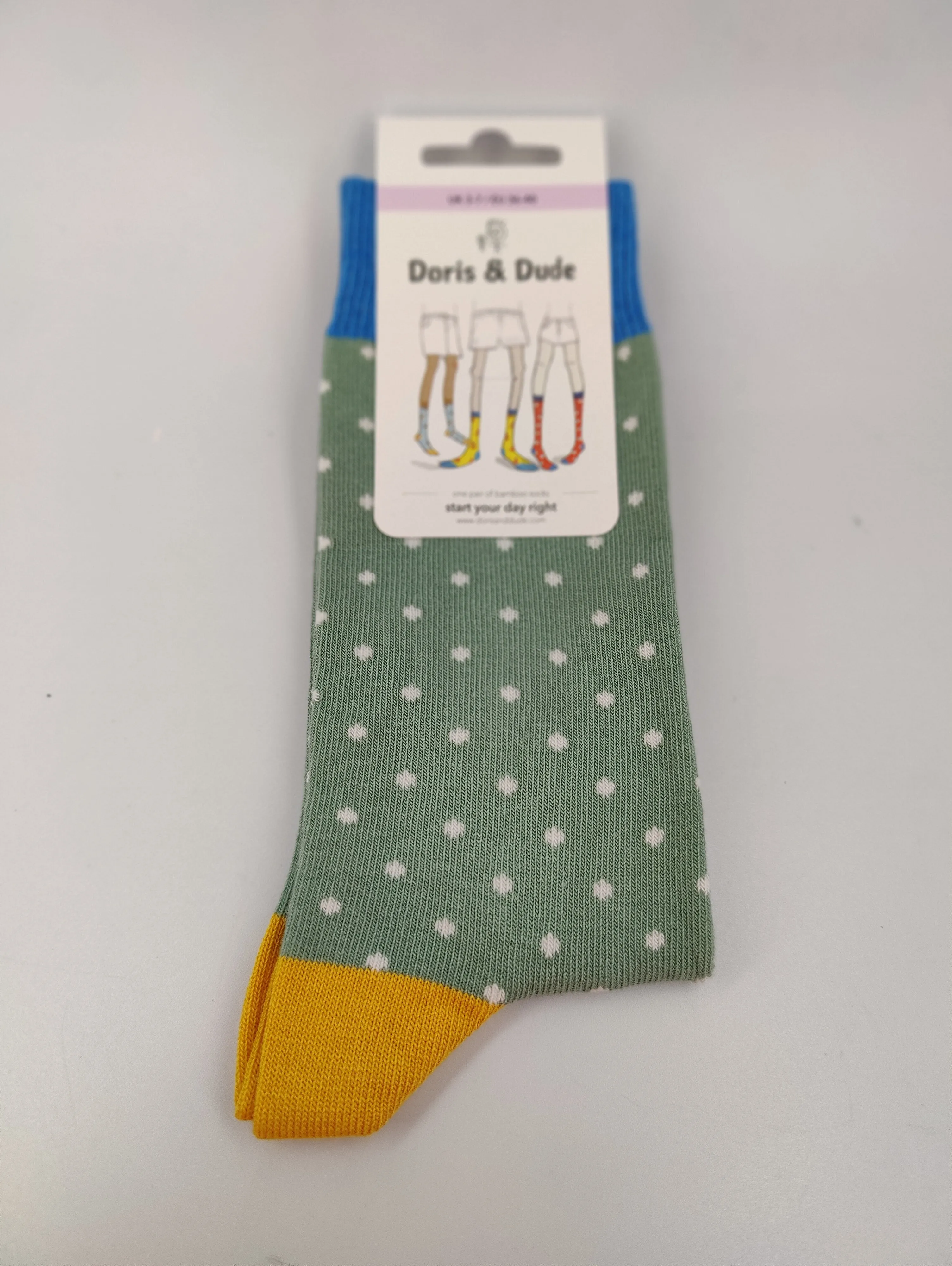 Ladies Bambo Socks Doris & Dude Dots Sage/Blue/yellow 3-7UK