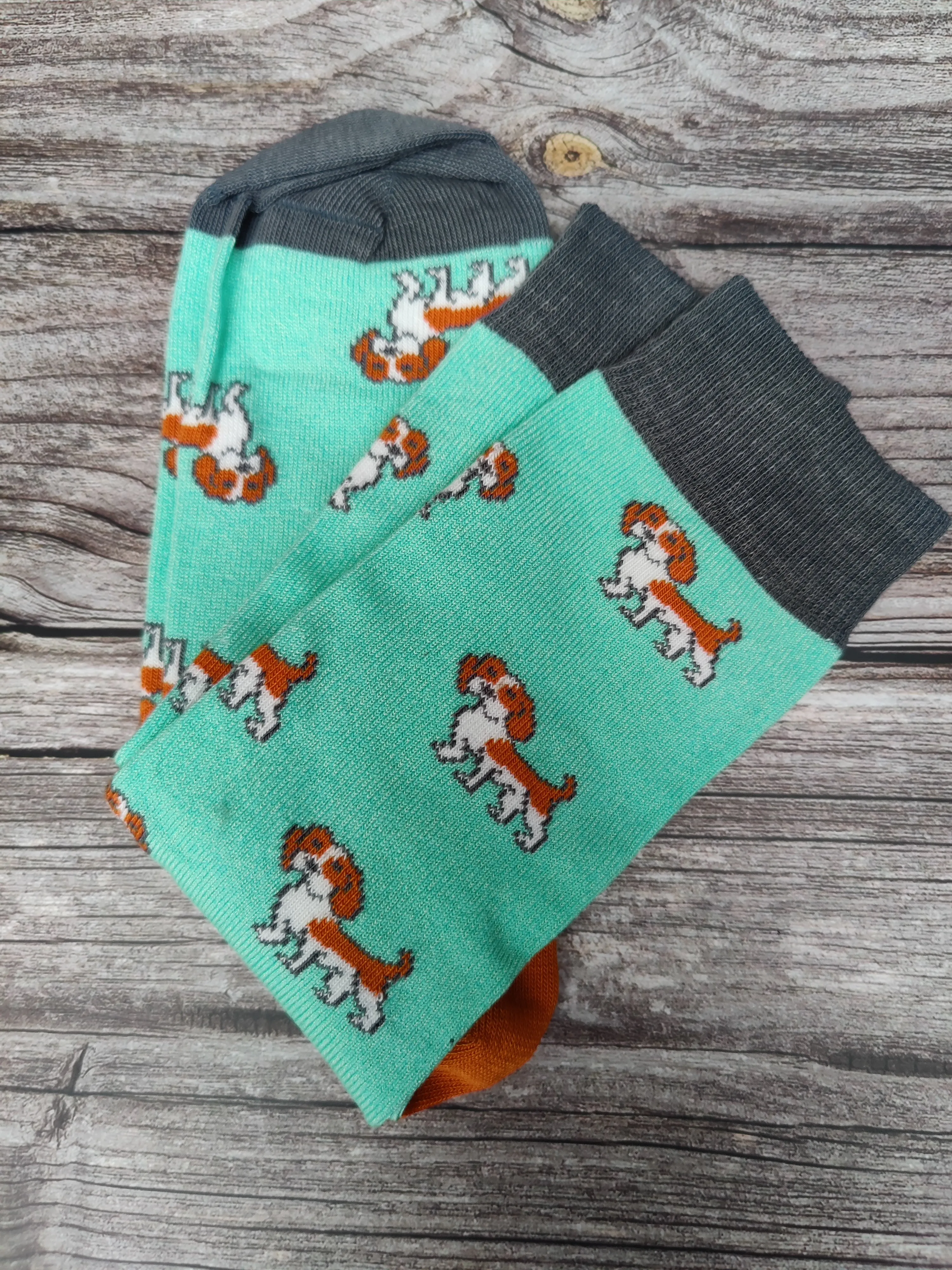 Ladies Bambo Socks Doris & Dude Mint Green Dog Orange/Grey  3-7UK