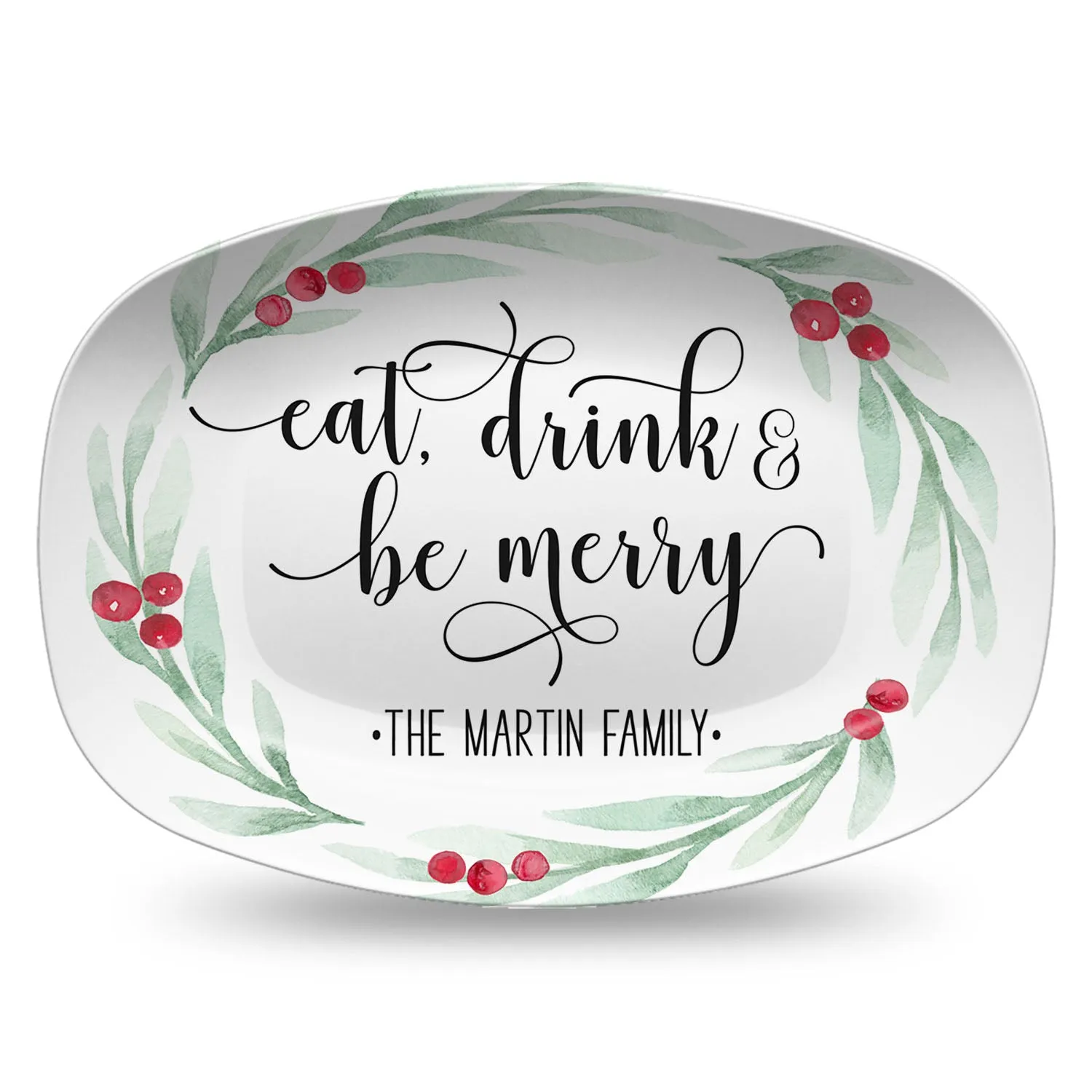 Large Holly Wreath Farmhouse Personalized Platter