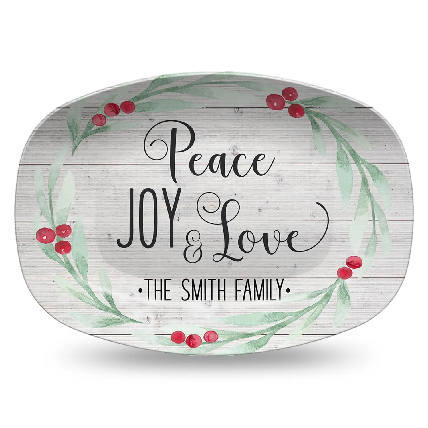 Large Holly Wreath Farmhouse Personalized Platter