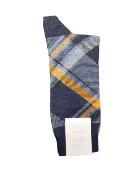 Lorenzo Uomo Socks - Diagonal Plaid - Navy or Grey