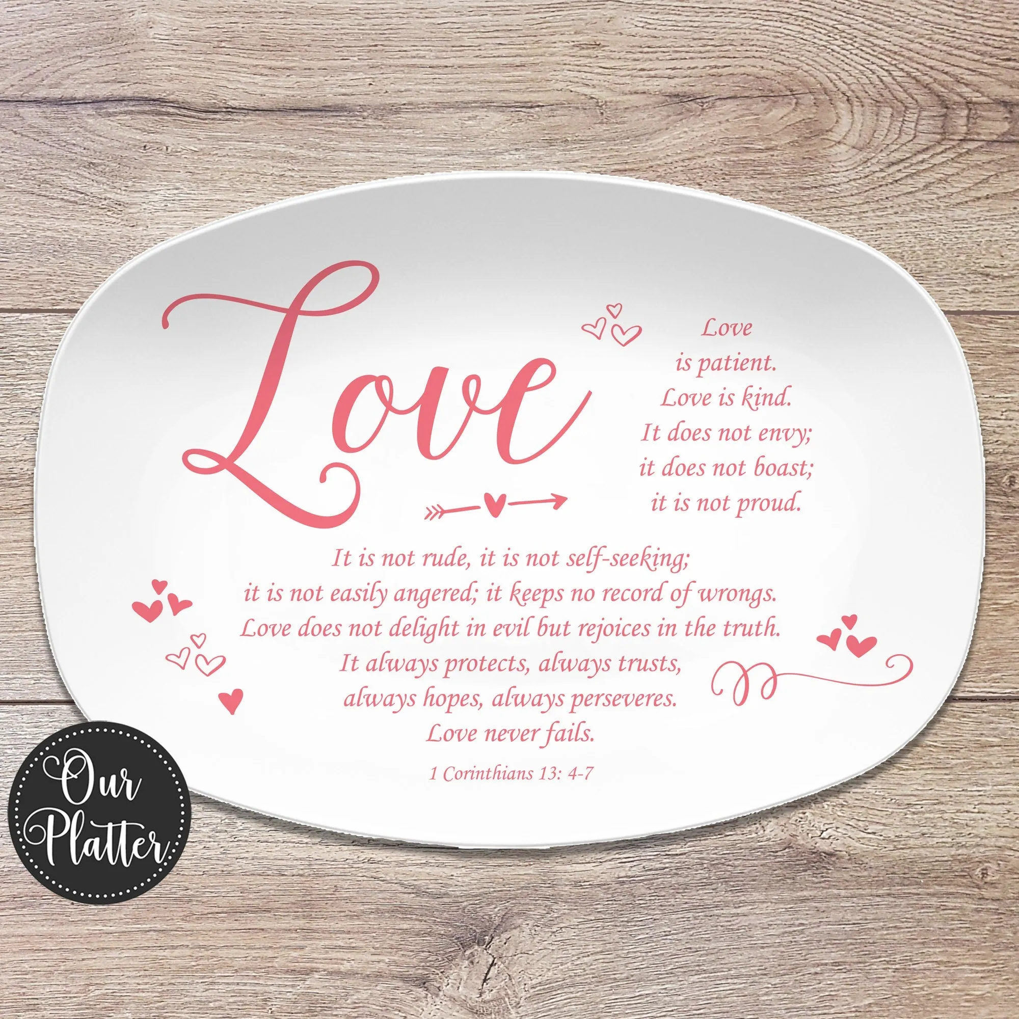 Love Corinthians Verse 13:4-7 Scripture Personalized Platter