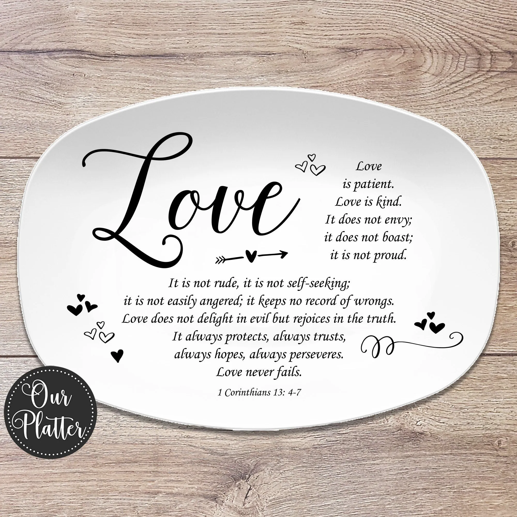 Love Corinthians Verse 13:4-7 Scripture Personalized Platter