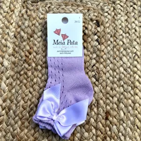 Meia Pata Baby Lilac Polka Dot Bow Ankle Socks