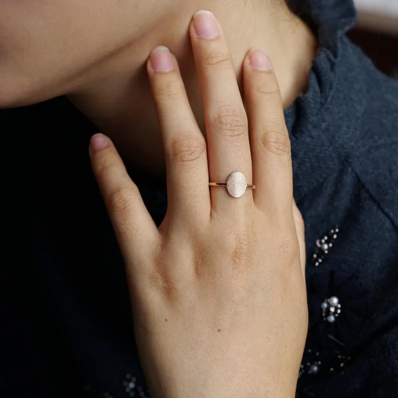 Memorial Thumbprint Ring Personalized Fingerprint Jewelry Custom Dainty Ring Remembrance Ring