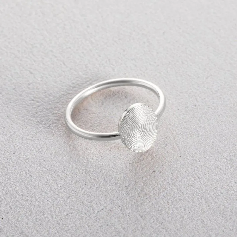 Memorial Thumbprint Ring Personalized Fingerprint Jewelry Custom Dainty Ring Remembrance Ring