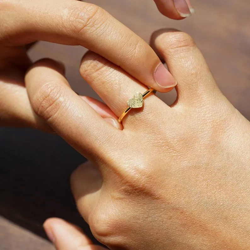 Memorial Thumbprint Ring Personalized Fingerprint Jewelry Custom Dainty Ring Remembrance Ring