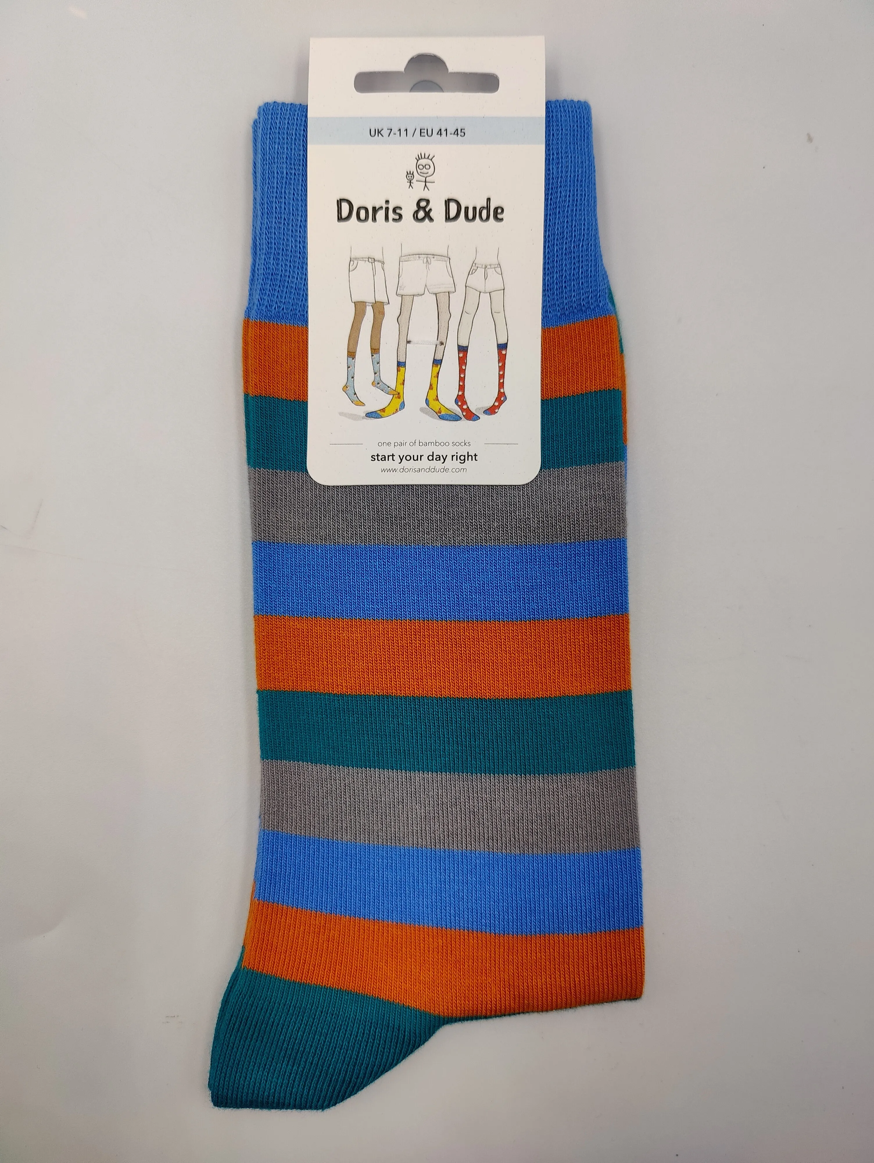 Mens Bambo Socks Doris & Dude Stripe Blue/Orange/Grey 7-11UK