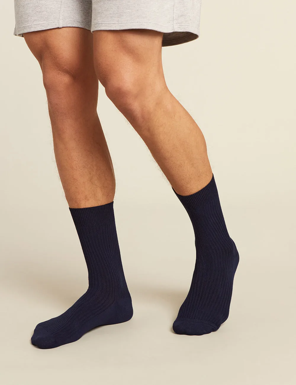 Men's Ribbed Crew Socks - Navy