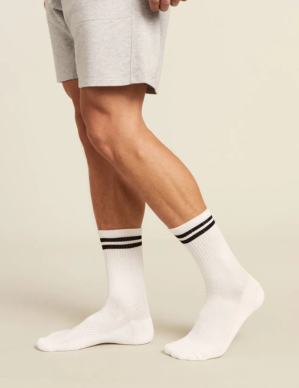 Men's Striped Cushioned Crew Socks - White/Black