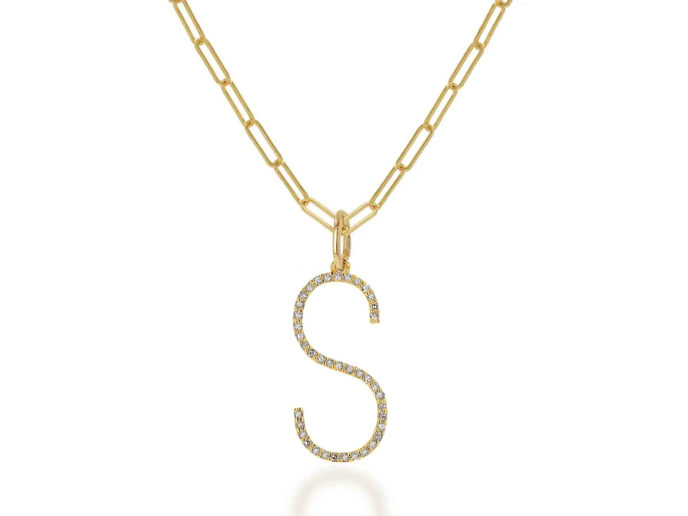 Oversized Diamond Letter Charm on Baby Link Chain