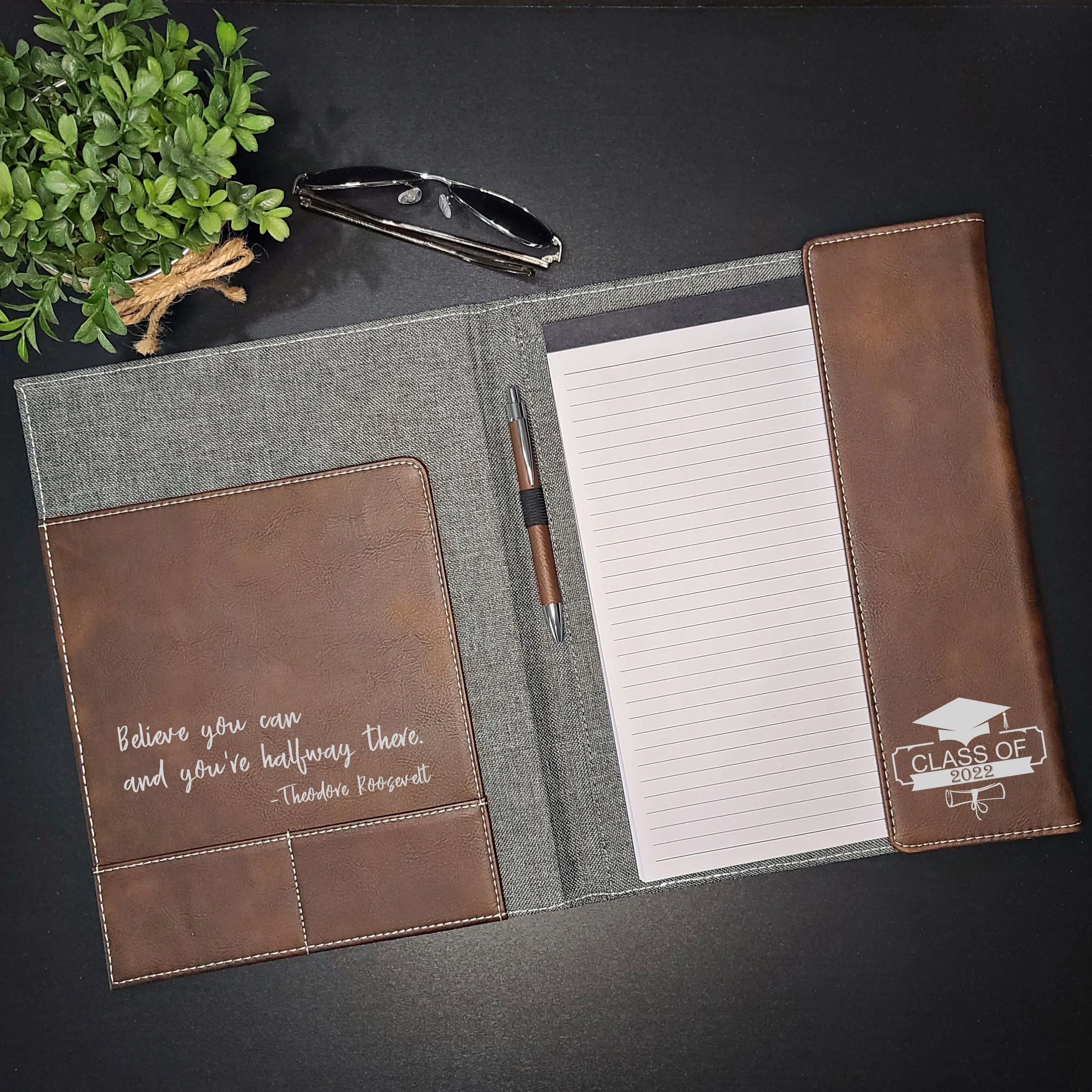 Personalized Graduation Gift | Custom Engraved Portfolio with Refillable Notepad