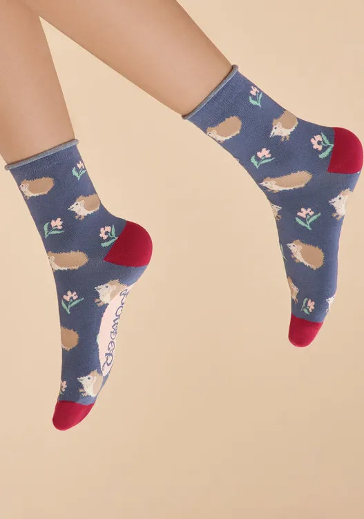 Powder - Ankle Socks - Snuffling Hedgehogs Navy