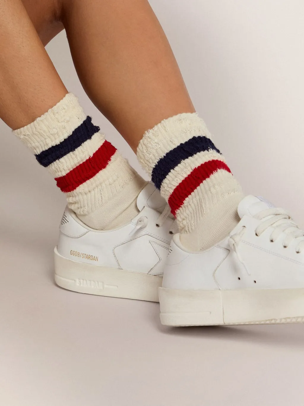 Vintage-Style White Socks With Stripe Trim