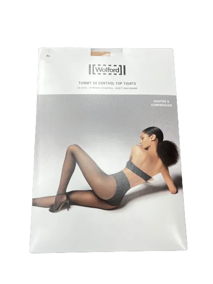 Wolford Luxury Nude Tummy 20 Control Top Tights UK XS